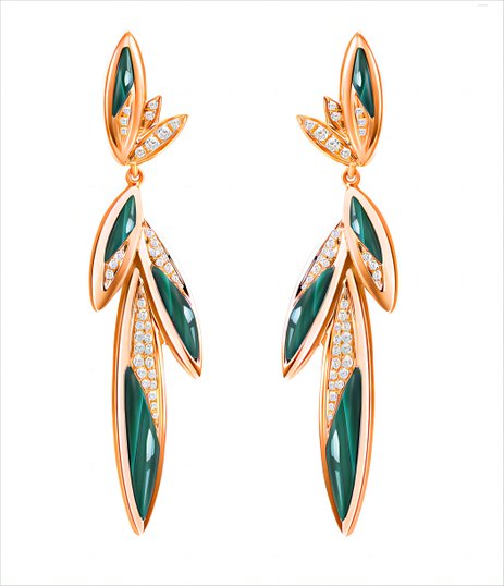 18K Gold Diamond Green Malachite Earrings