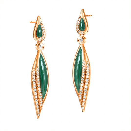 18K Gold Diamond Green Malachite Earrings