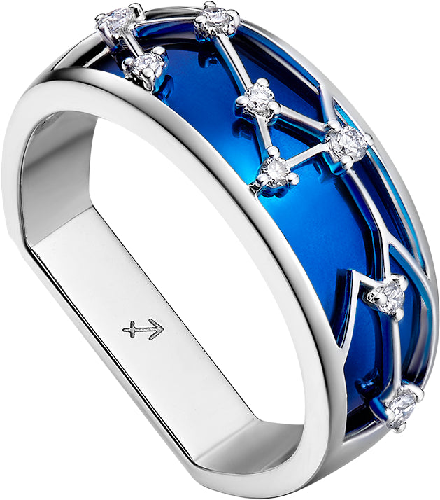 18K White gold Diamond Horoscope Men’s Ring - Sagittarius