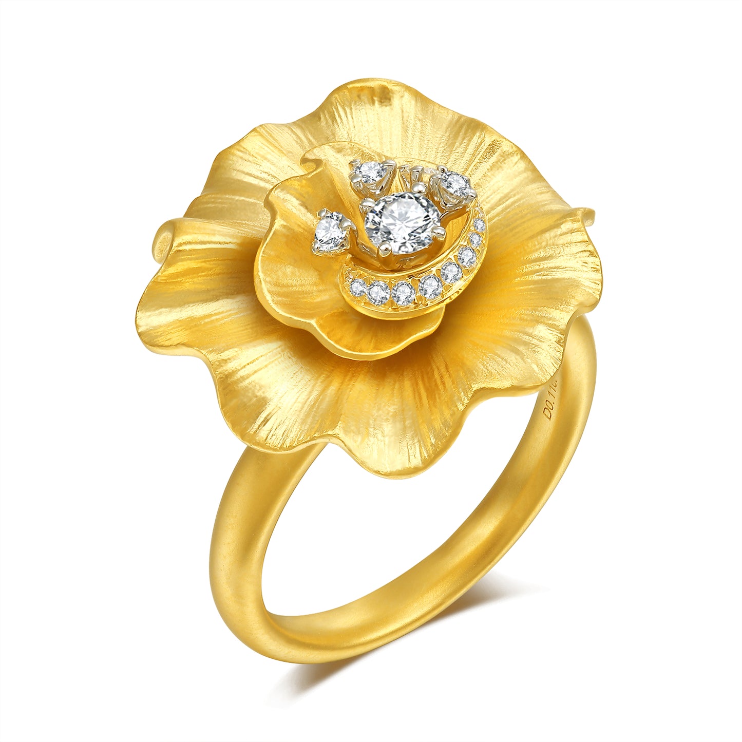 18K Yellow Gold Hibiscus Flower Diamond Ring