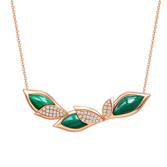 18K Gold Diamond Green Malachite Necklace