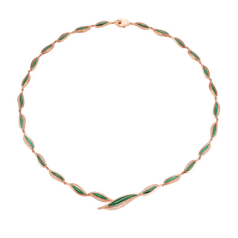 18K Gold Diamond Green Malachite Necklace