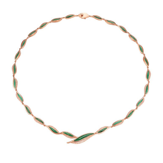 18K Gold Diamond Green Malachite Necklace