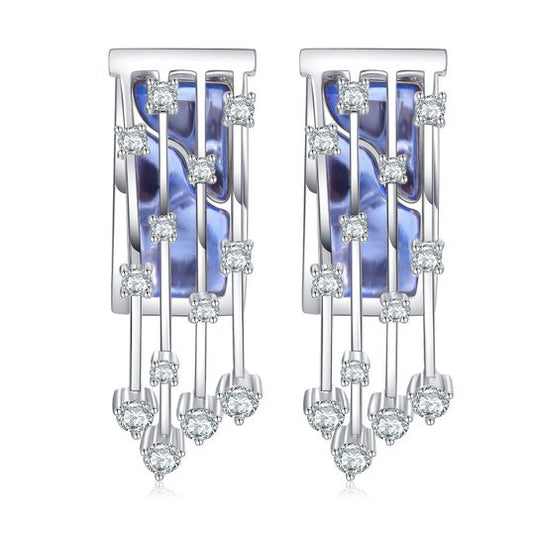 18K White Gold Diamond & Blue Topez Time Trajectory Earrings