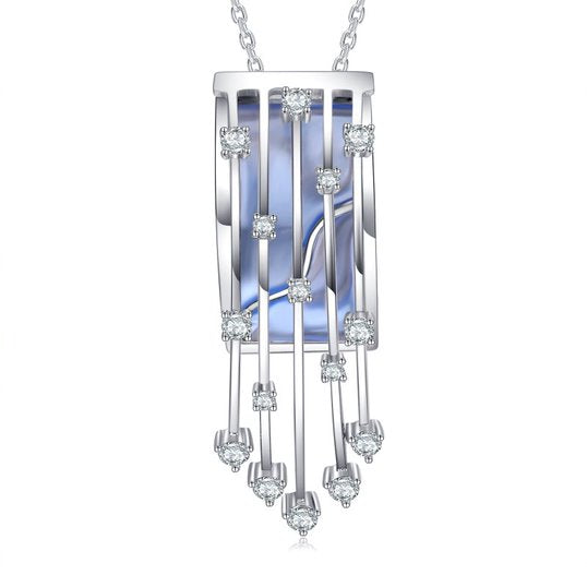 18K White Gold Diamond & Blue Topez Pendant