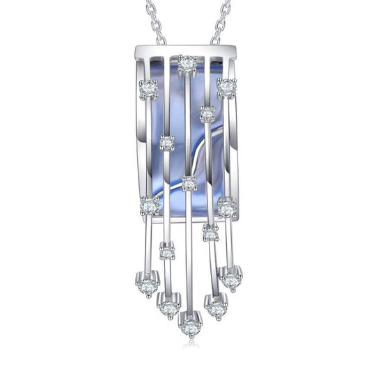18K White Gold Diamond & Blue Topez Pendant