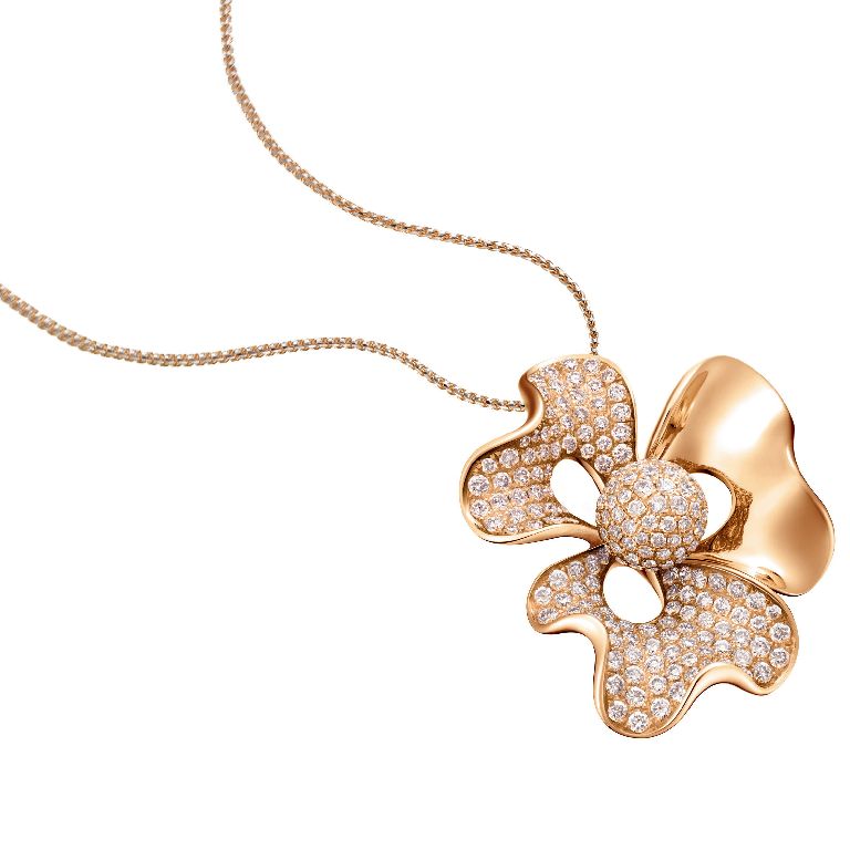 18K Gold Diamond 3D Poppy Flower Pendant