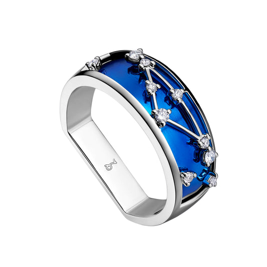 18K White Gold Horoscope Men’s Ring – Capricornus