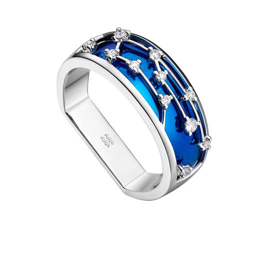 18K White Gold Horoscope Men’s Ring – Aquarius