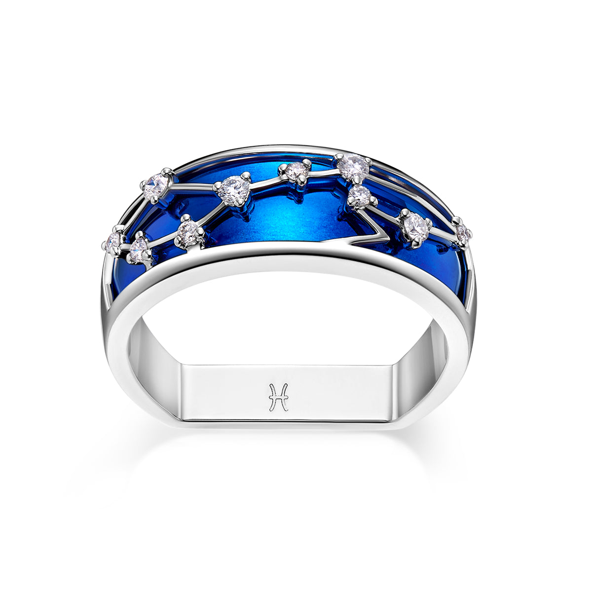 18K White Gold Horoscope Men’s Ring – Pisces