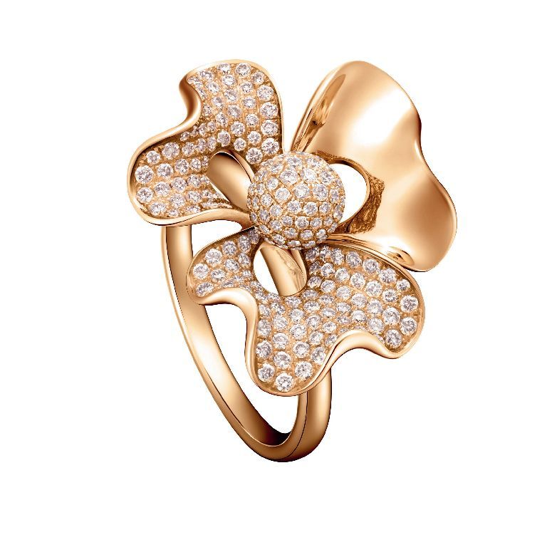 18K Gold Diamond Poppy Flower Ring