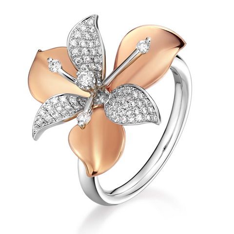 18K Gold Diamond Lily Flower Ring